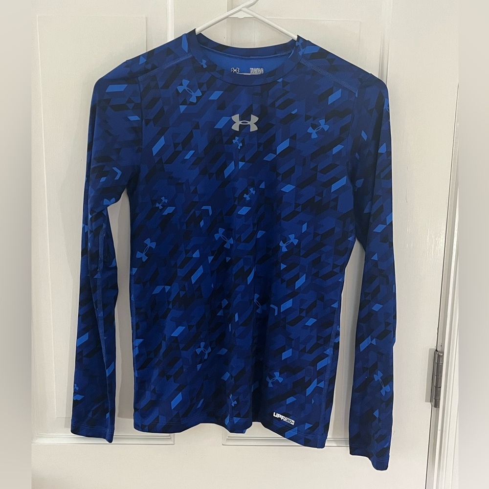 Under Armour Heat Gear Blue Patterned Long Sleeve Shirt Size Youth Large